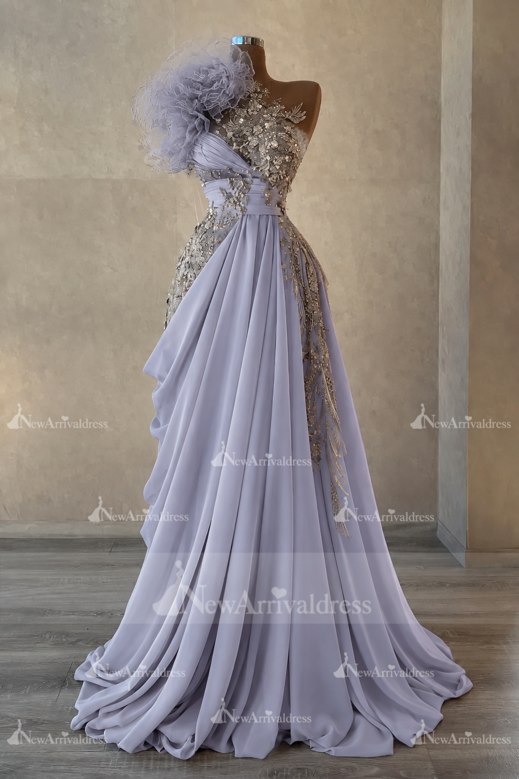 Stunning One Shoulder Flowers Ruched Satin Evening Dress Appliques Aline Party Dress