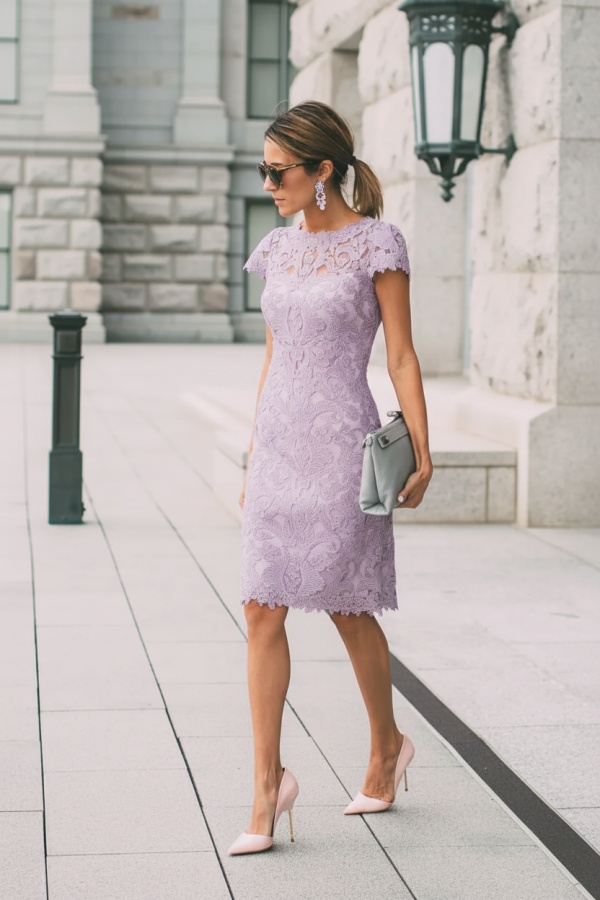Lace Blushing Pink Formal Dresses | Knee Length Wedding Party Dress Online