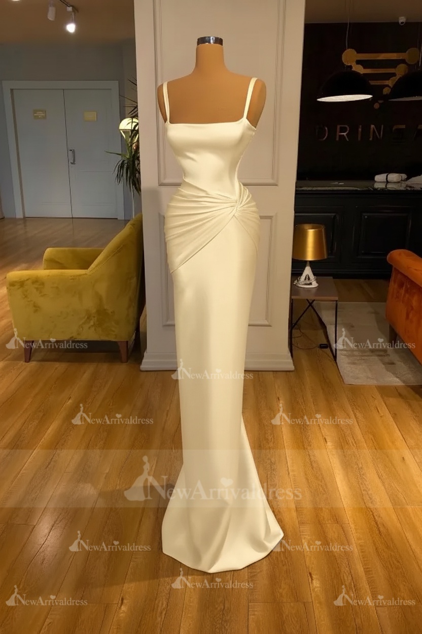 Chic Sky Blue Square Neck Slim Evening Party Wear Dress Sleeveless Satin Prom Dress