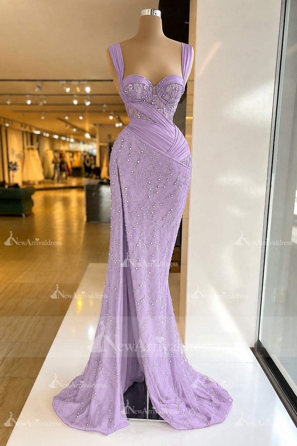 Charming Red Sweetheart Mermaid Prom Dress Beadings Strap Party Dress