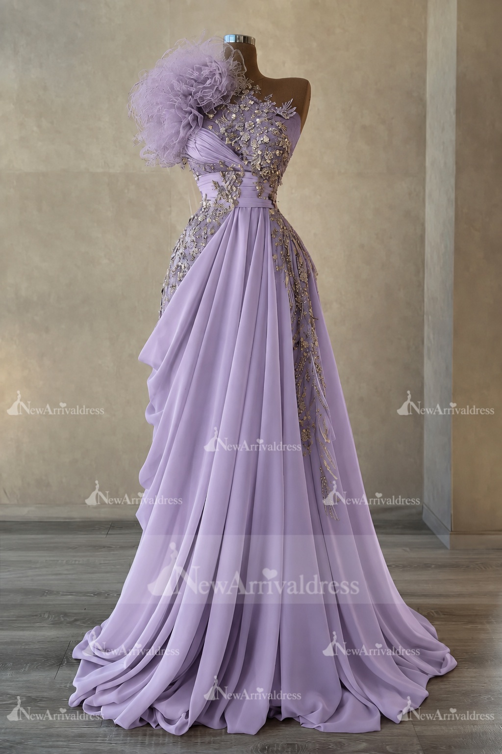 Stunning One Shoulder Flowers Ruched Satin Evening Dress Appliques Aline Party Dress