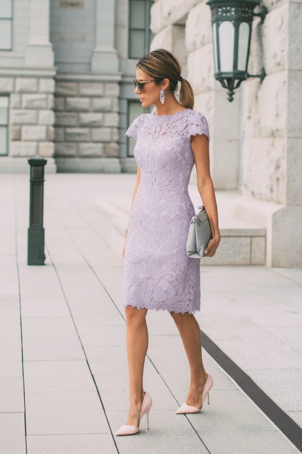 Lace Blushing Pink Formal Dresses | Knee Length Wedding Party Dress Online