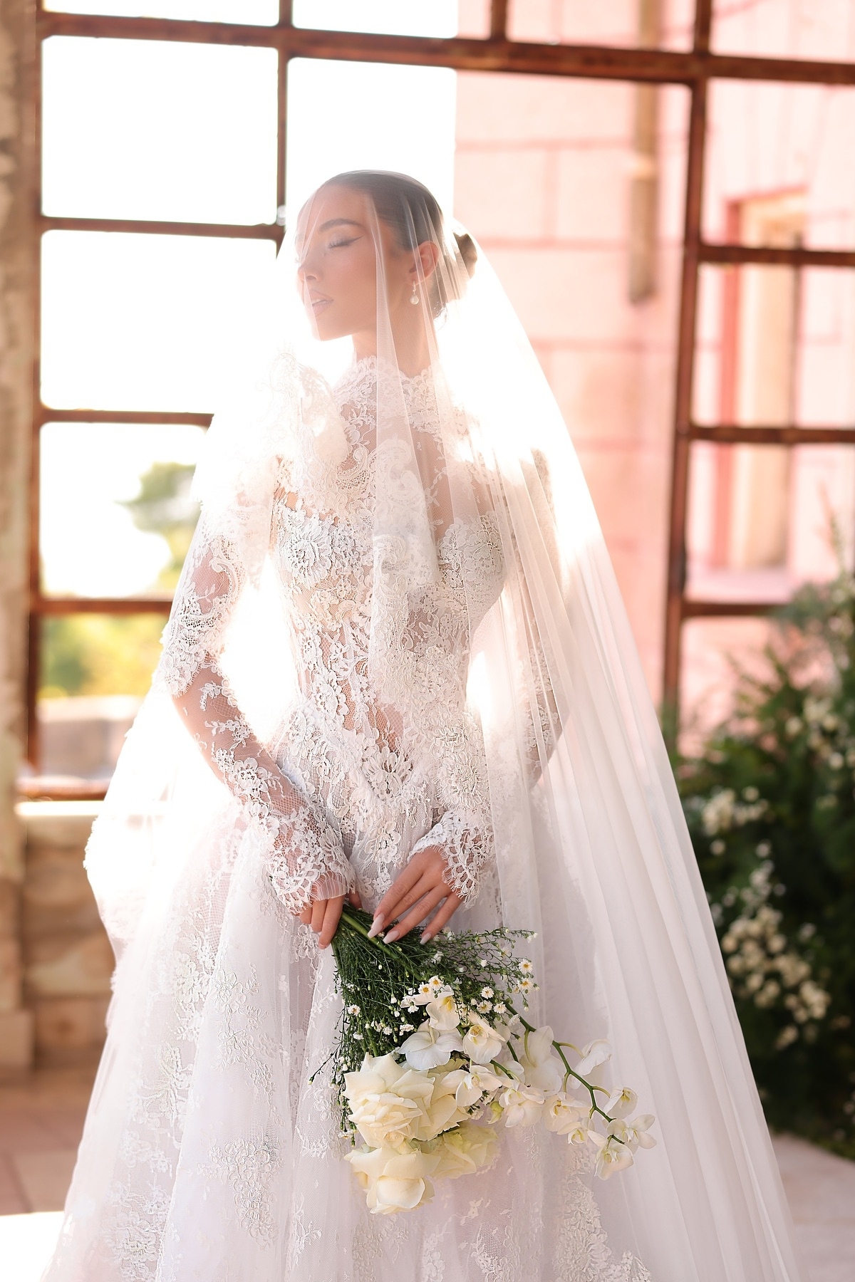 High Neck wedding dresses A line Long Sleeves Tulle Lace wedding dresses