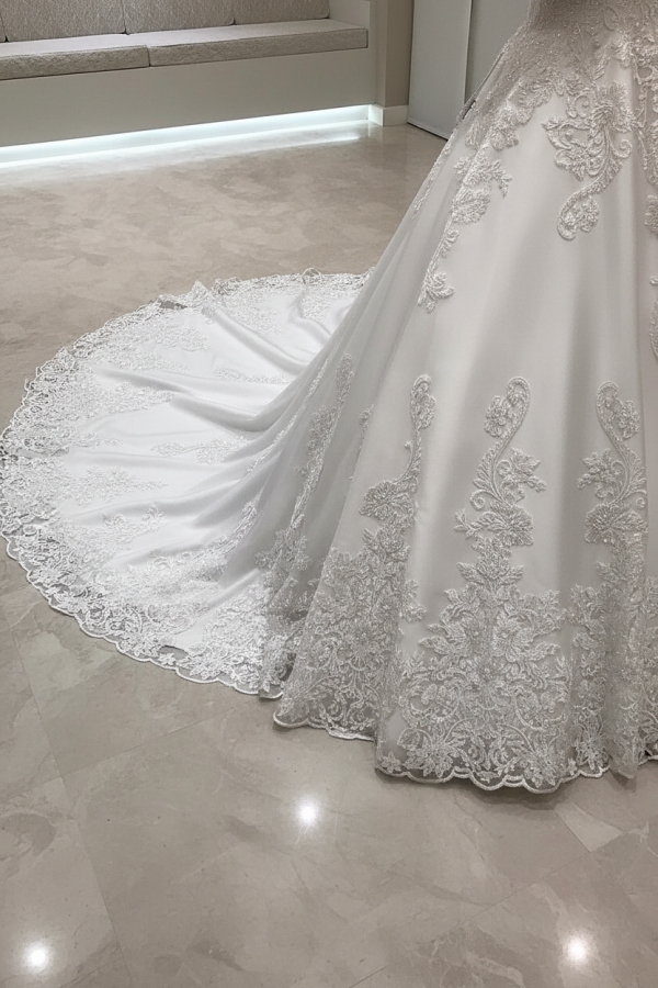 Long Sleeve Satin V-Neck Appliques A-Line Wedding Dresses Sexy