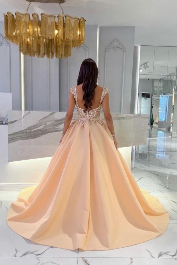 Gorgeous Long Sleeves Sweetheart Side Slit Lace Evening Gown with Detachable Sweep Train-newarrivaldress