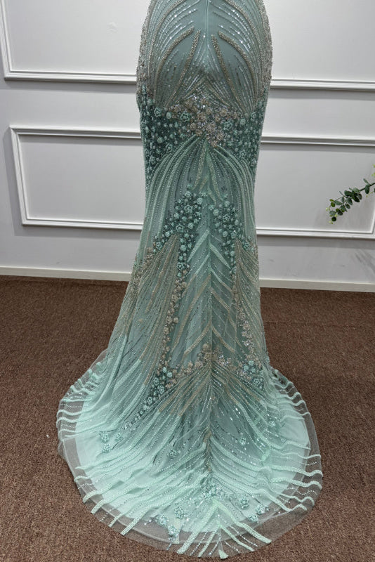 Mint Off-the-Shoulder Sequins Mermaid Prom Dress - Prom Dresses