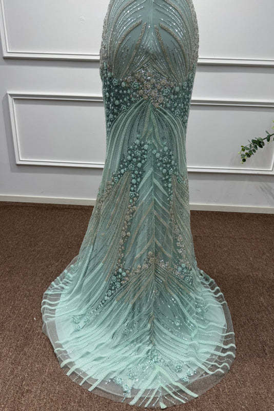 Mint Off-the-Shoulder Sequins Mermaid Prom Dress - Prom Dresses