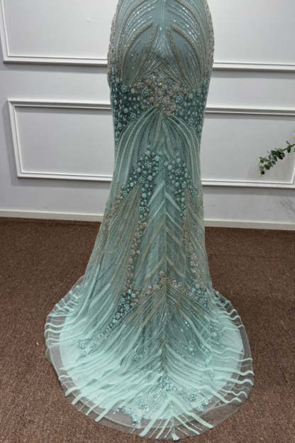 Mint Off-the-Shoulder Sequins Mermaid Prom Dress - Prom Dresses
