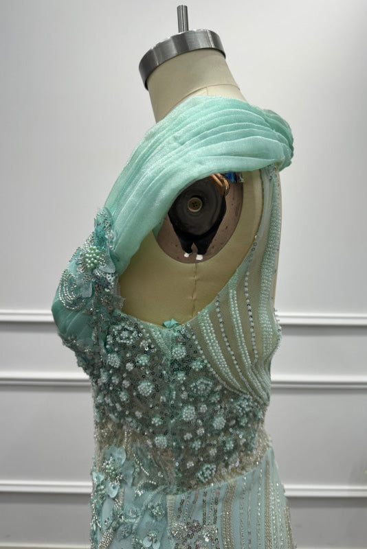 Mint Off-the-Shoulder Sequins Mermaid Prom Dress - Prom Dresses