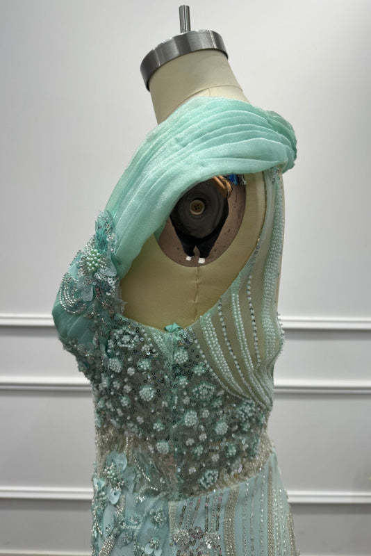 Mint Off-the-Shoulder Sequins Mermaid Prom Dress - Prom Dresses