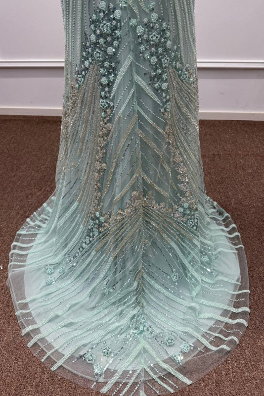 Mint Off-the-Shoulder Sequins Mermaid Prom Dress - Prom Dresses