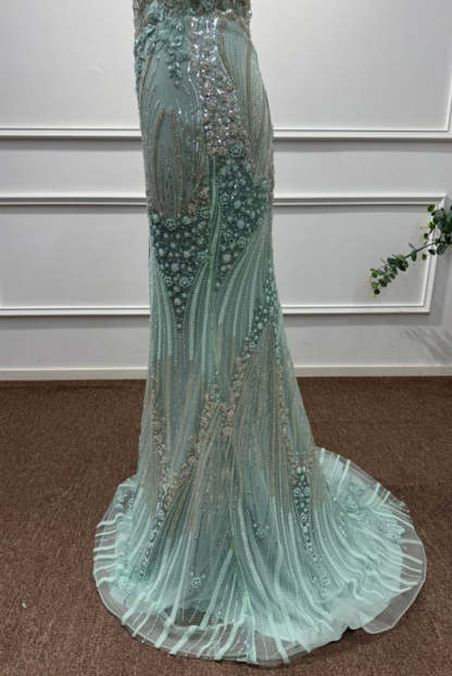 Mint Off-the-Shoulder Sequins Mermaid Prom Dress - Prom Dresses