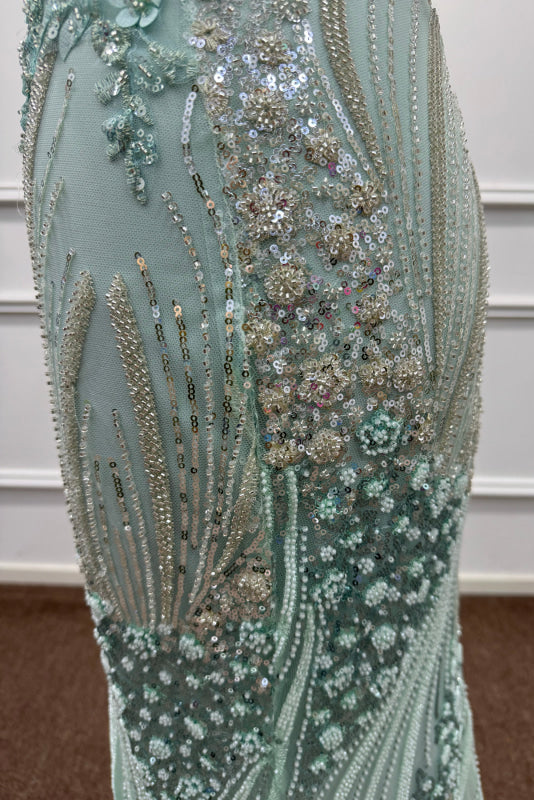Mint Off-the-Shoulder Sequins Mermaid Prom Dress - Prom Dresses
