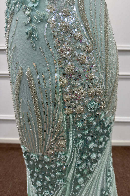 Mint Off-the-Shoulder Sequins Mermaid Prom Dress - Prom Dresses