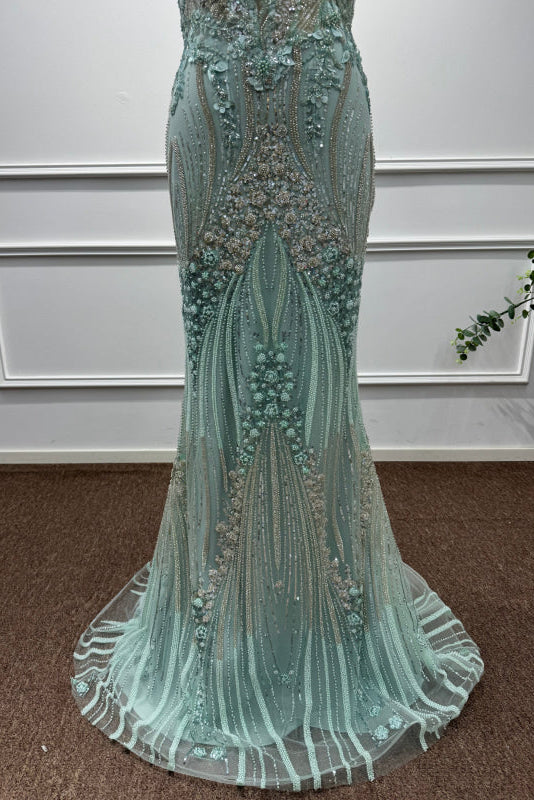 Mint Off-the-Shoulder Sequins Mermaid Prom Dress - Prom Dresses