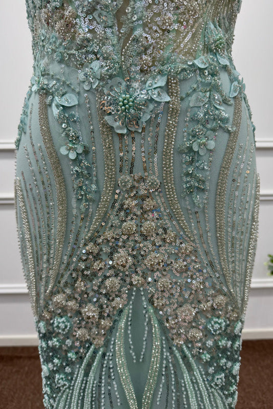 Mint Off-the-Shoulder Sequins Mermaid Prom Dress - Prom Dresses