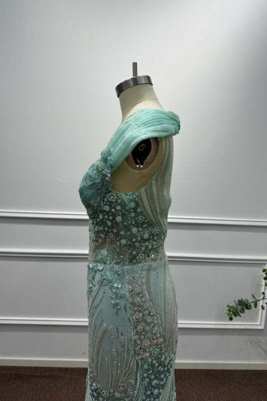Mint Off-the-Shoulder Sequins Mermaid Prom Dress - Prom Dresses