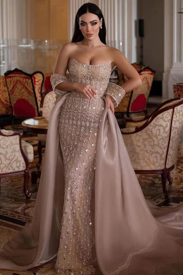 Strapless Crystals Mermaid Evening Dresses with Detachable Chapel Train-newarrivaldress Strapless Crystals Mermaid Evening Dresses with Detachable Chapel Train-newarrivaldress