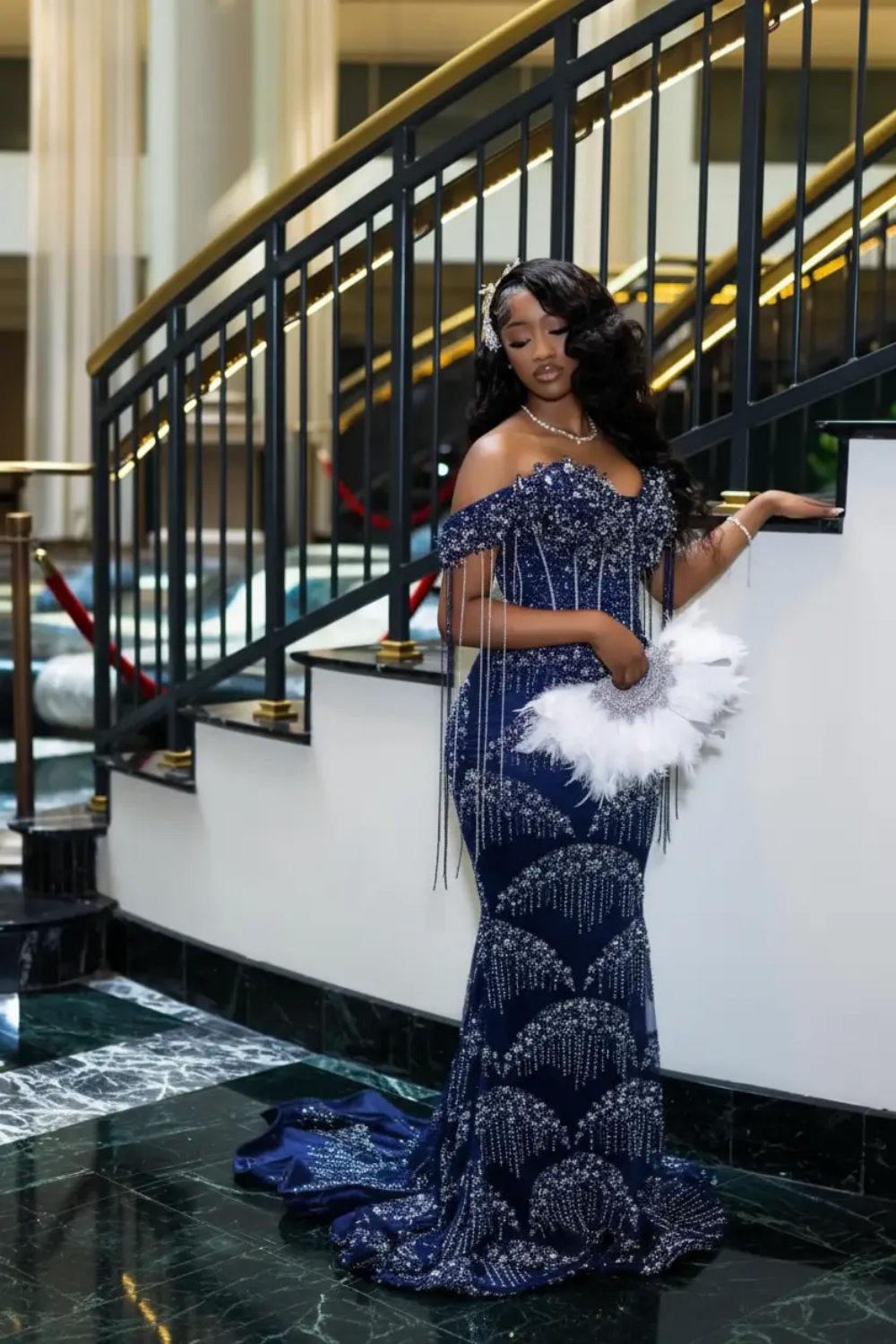 Luxury Off-the-Shoulder Mermaid Prom Dress with Beadings Evening Gown