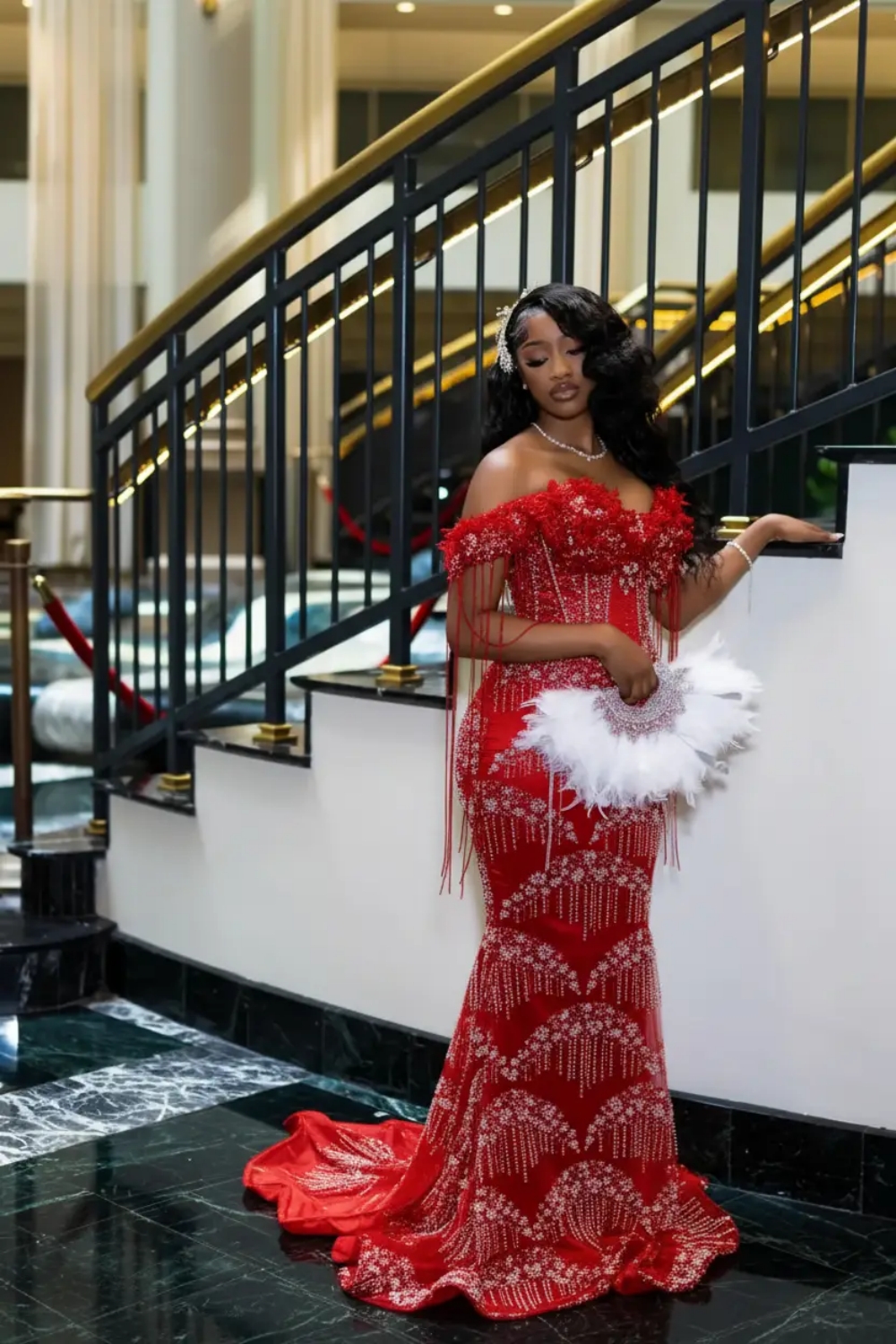 Luxury Off-the-Shoulder Mermaid Prom Dress with Beadings Evening Gown