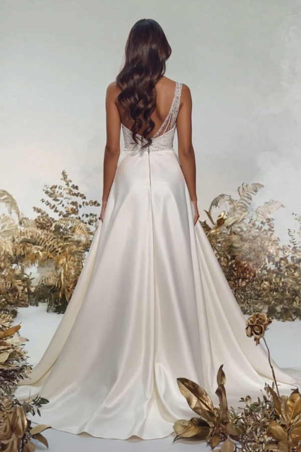 Stunning One Shoulder Glitter Beadings Mermaid Prom Dress Ruched Satin Long Party Dress