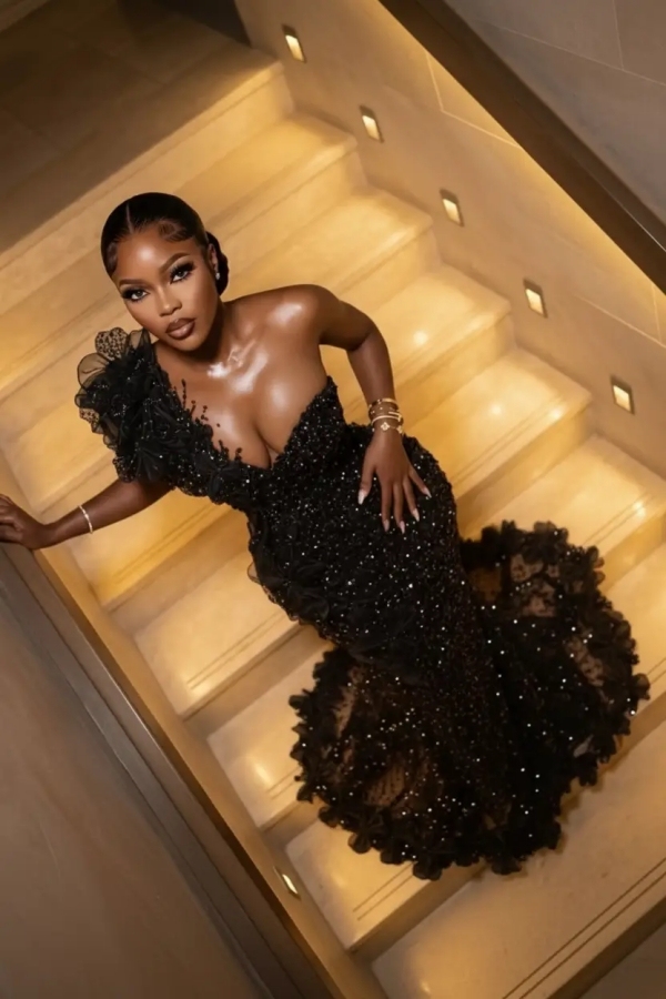 Luxury One Shoulder Sequins Mermaid Prom Dress with Beadings Evening Gown Appliques