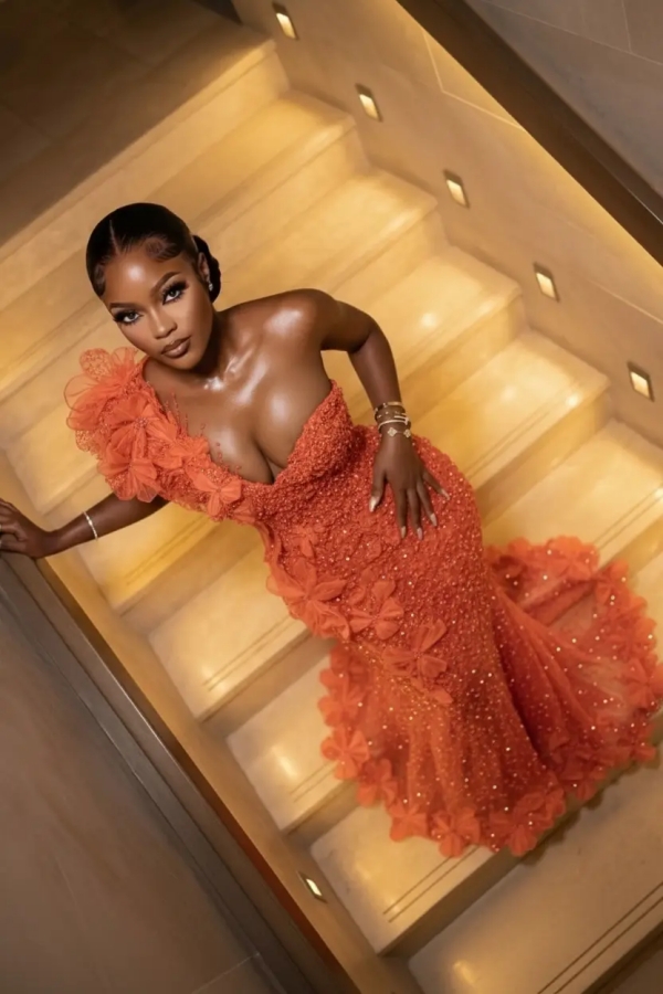 Luxury One Shoulder Sequins Mermaid Prom Dress with Beadings Evening Gown Appliques