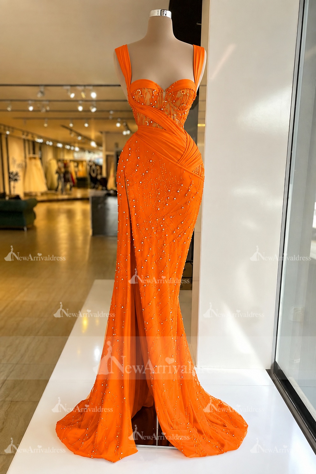 Charming Red Sweetheart Mermaid Prom Dress Beadings Strap Party Dress