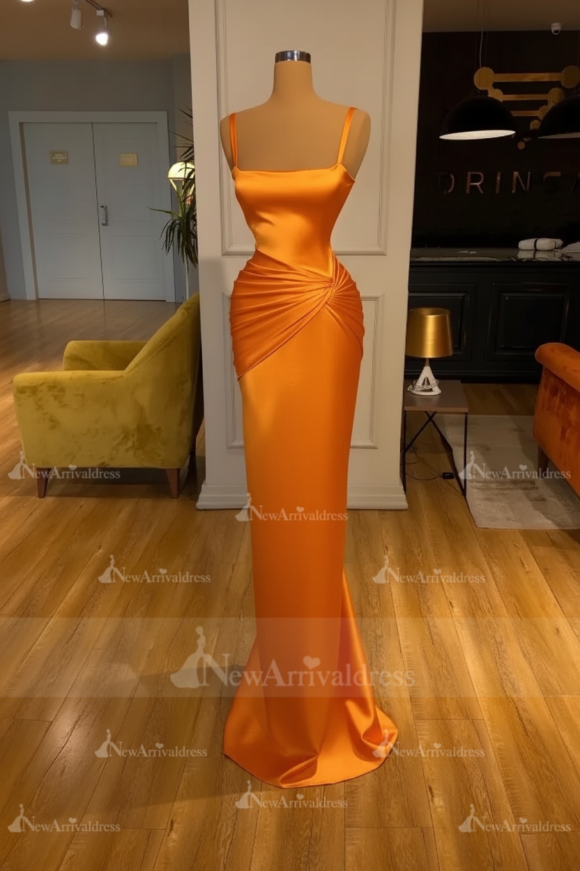 Chic Sky Blue Square Neck Slim Evening Party Wear Dress Sleeveless Satin Prom Dress