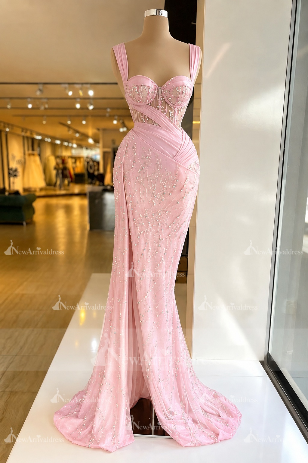 Charming Red Sweetheart Mermaid Prom Dress Beadings Strap Party Dress