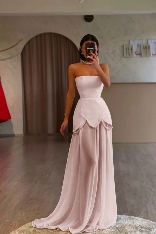Strapless Satin Evening Prom Dress Sleeveless Special Occasion Dress