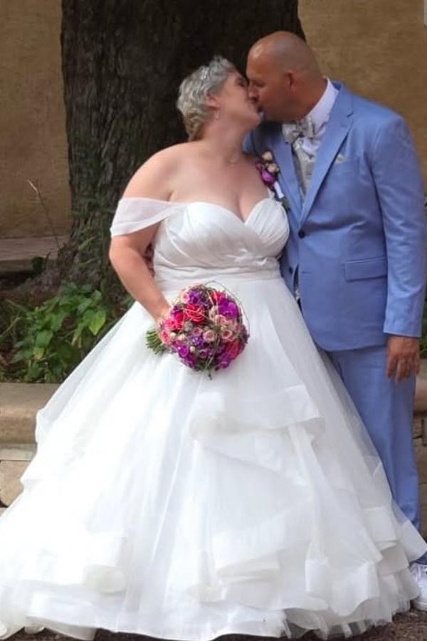 Off-the-Shoulder Tulle Plus Size A-Line Wedding Dresses