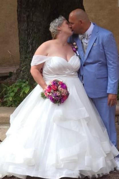 Off-the-Shoulder Tulle Plus Size A-Line Wedding Dresses