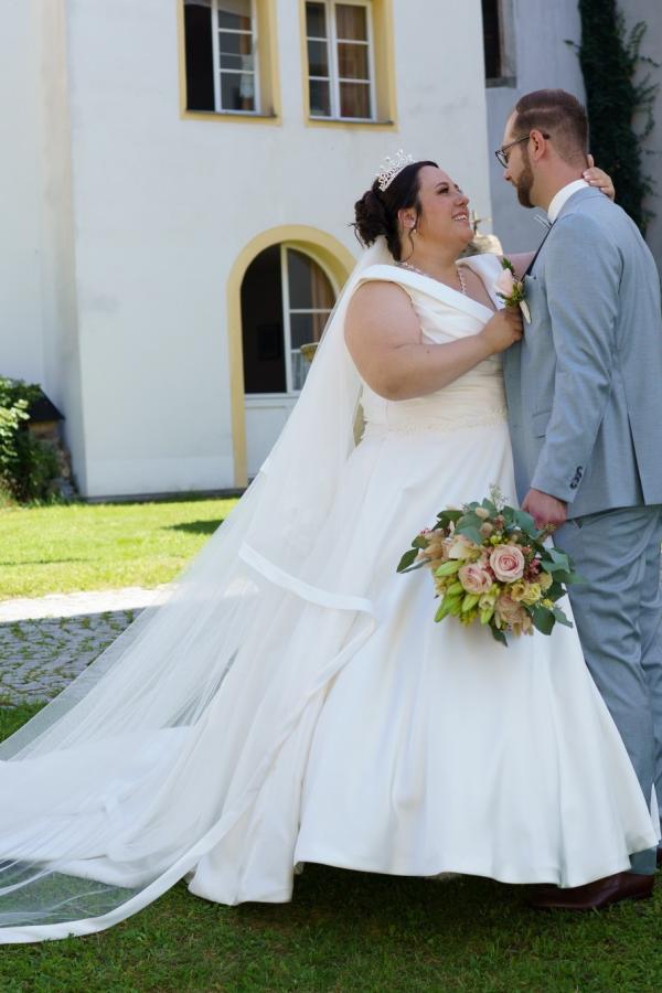 V-Neck Satin A-Line Plus Size Ball Gown Wedding Dresses
