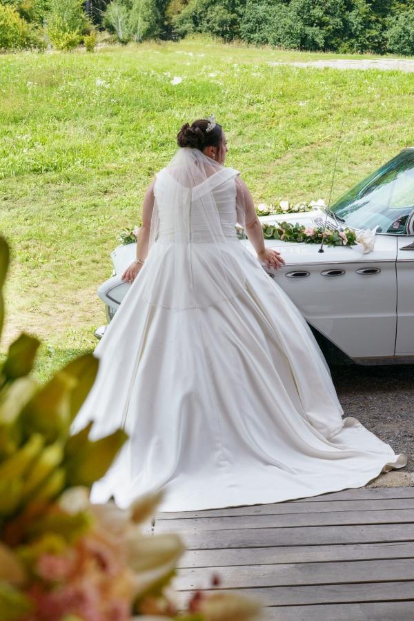 V-Neck Satin A-Line Plus Size Ball Gown Wedding Dresses