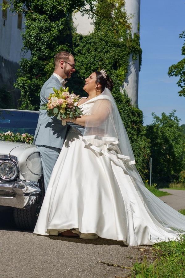 V-Neck Satin A-Line Plus Size Ball Gown Wedding Dresses