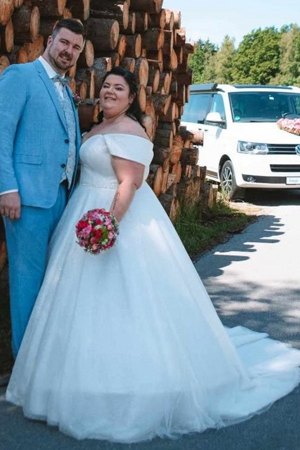Off-the-Shoulder Satin A-line Plus Size Wedding Dresses