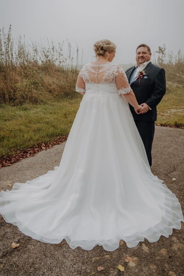 A-Line Half Sleeves Applique Plus Size Wedding Dresses