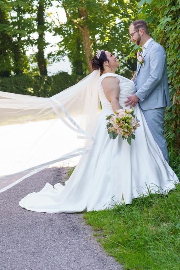 V-Neck Satin A-Line Plus Size Ball Gown Wedding Dresses