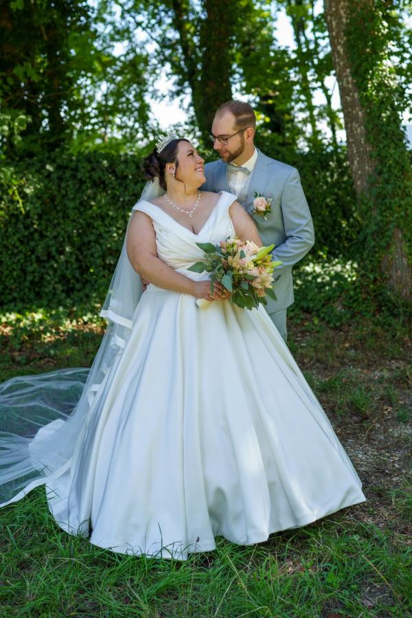V-Neck Satin A-Line Plus Size Ball Gown Wedding Dresses