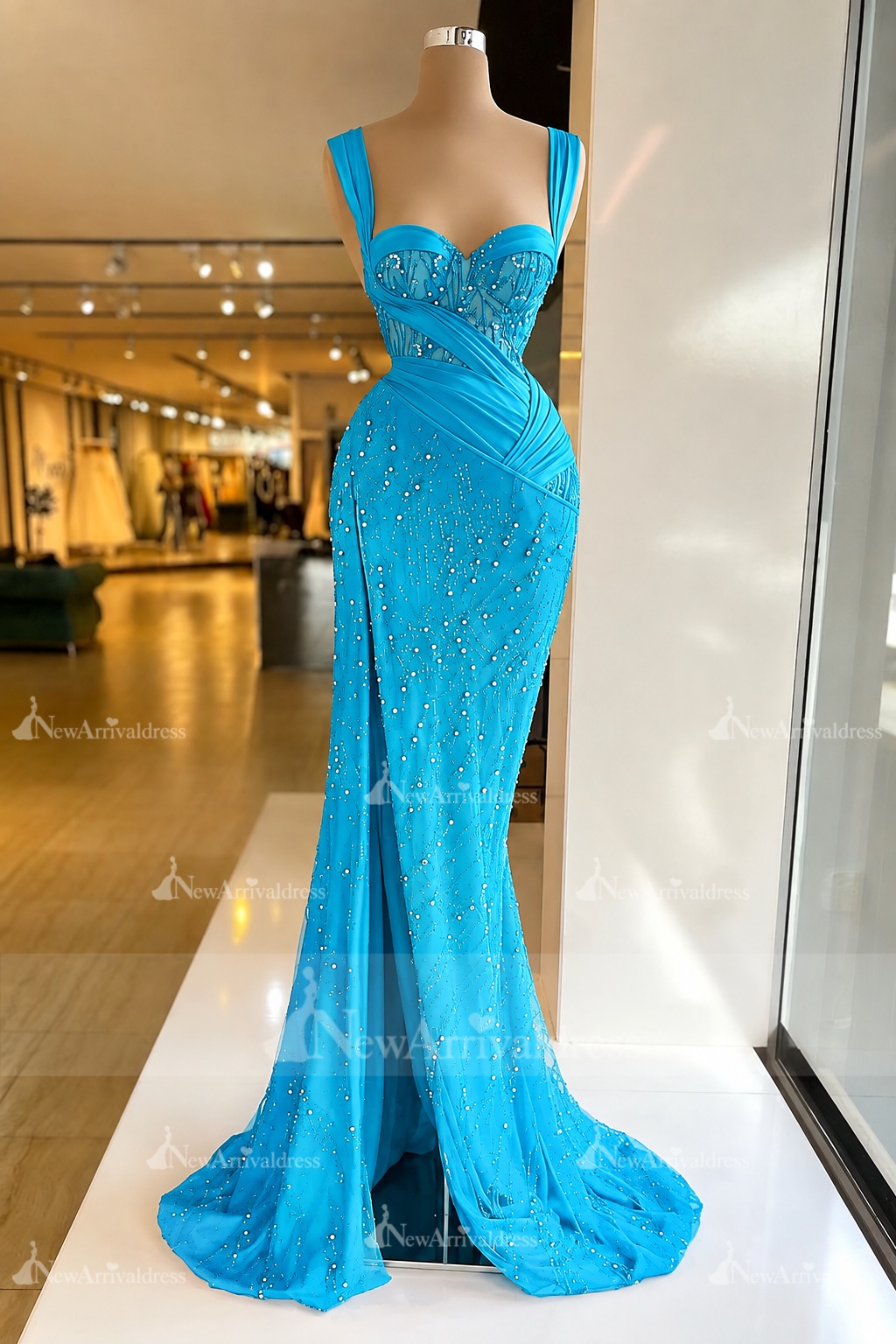 Charming Red Sweetheart Mermaid Prom Dress Beadings Strap Party Dress