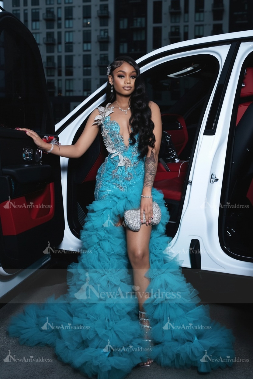 Charming Red Mermaid Prom Dress with Beadings High Split Party Dress