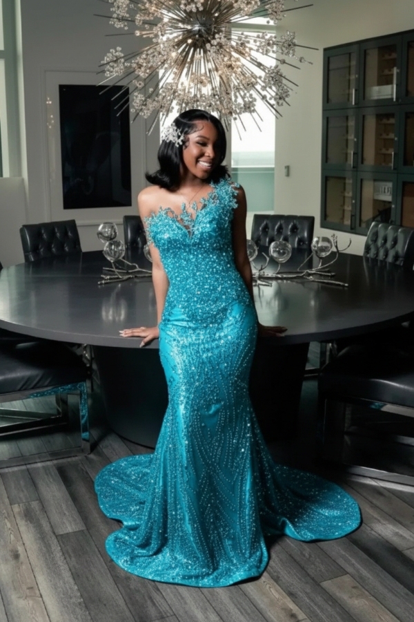 Strapless Mermaid Prom Dress Sequins with Beadings