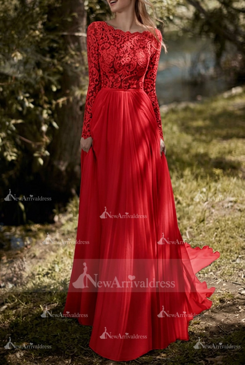 Boho Wedding Dresses Jewel Neck Long Sleeve A Line Floor Length Chffion Bridal Dress For Beach Wedding