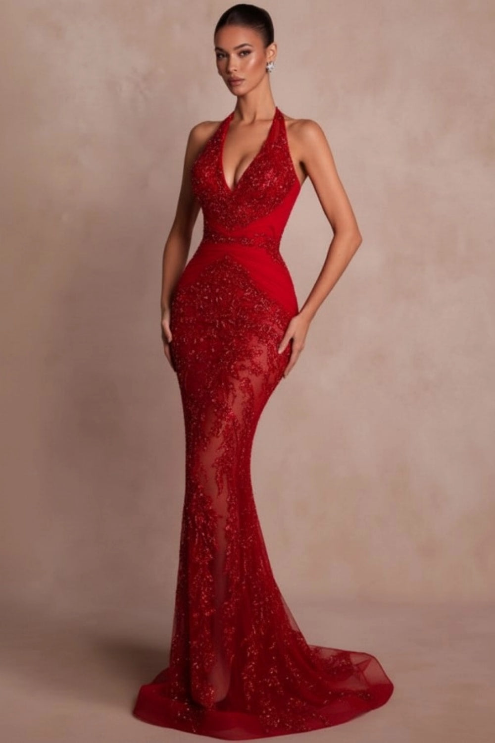 Halter Dark Green Mermaid Prom Dress Glitter Sequins Evening Gown with Lace Appliques