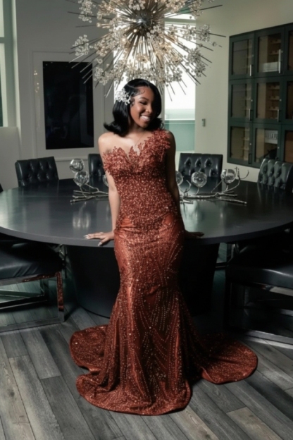 Strapless Mermaid Prom Dress Sequins with Beadings