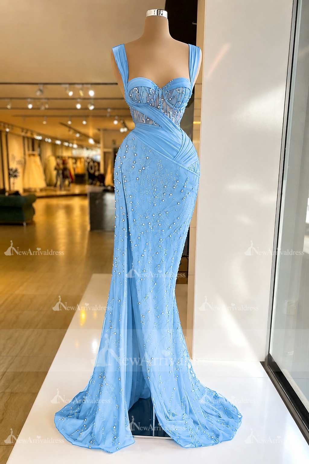 Charming Red Sweetheart Mermaid Prom Dress Beadings Strap Party Dress