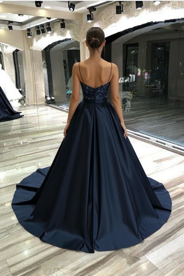 Spaghetti Straps Aline Evening Dress Sweetheart Lace Satin Special Occasion Dress