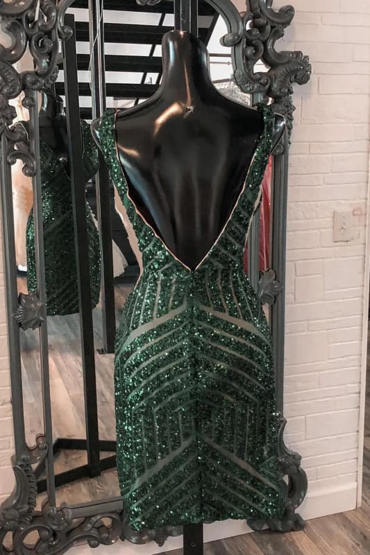 Sparkly White Sequins V-Neck Tight Homecoming Dress