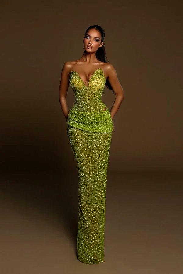 Charming Sparkly Sequined Mermaid Prom Dress Sleeveless Ruffles Evening Gown